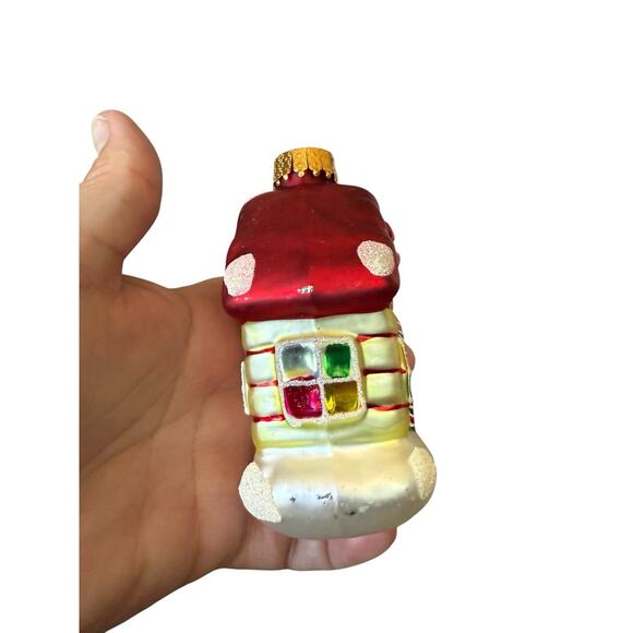 Christmas Village House Ornament Glass Embellished UT Wreath Glitter - Picture 2 of 9